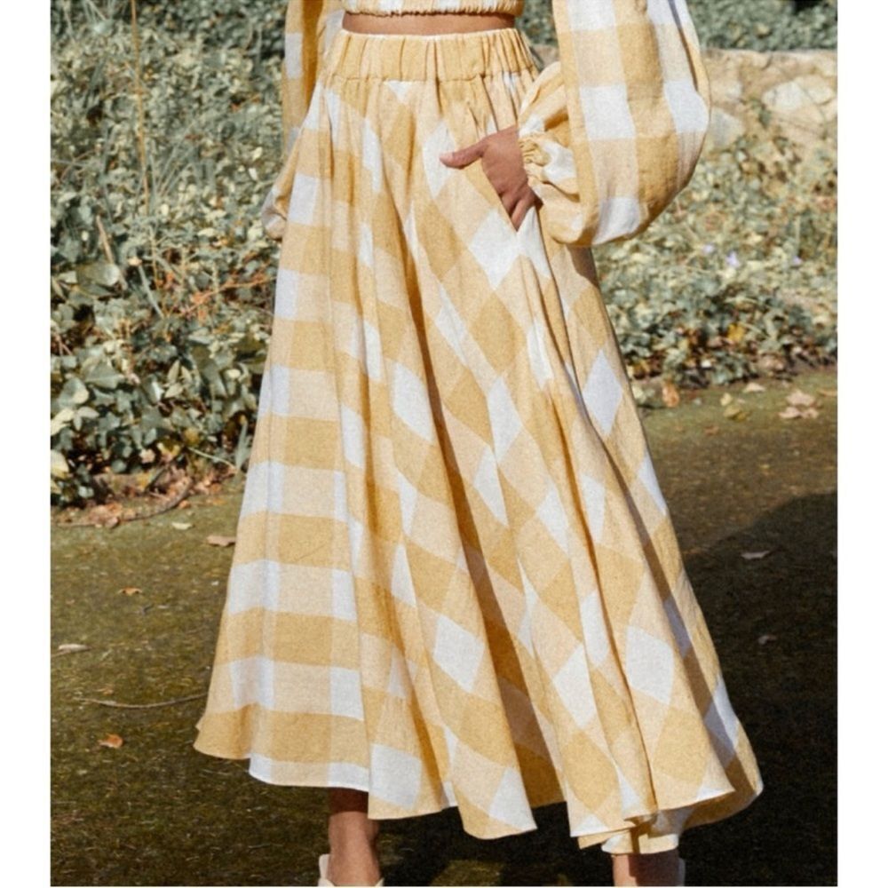 Acler Sutherland Checked Woven Full Midi Skirt